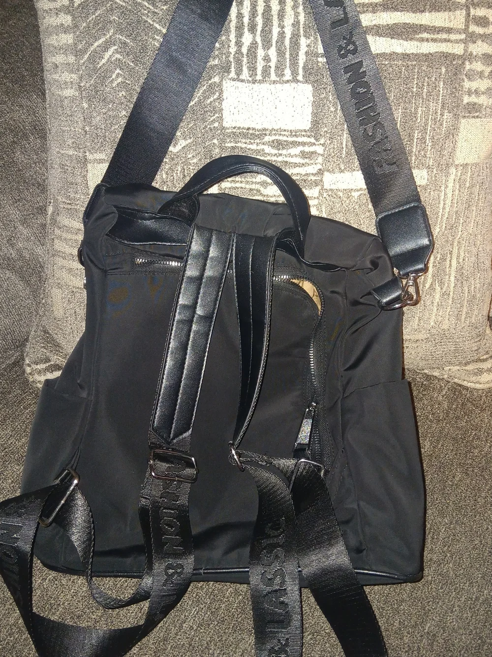 Black Women's Convertible Backpack Tote with Subtle Logo